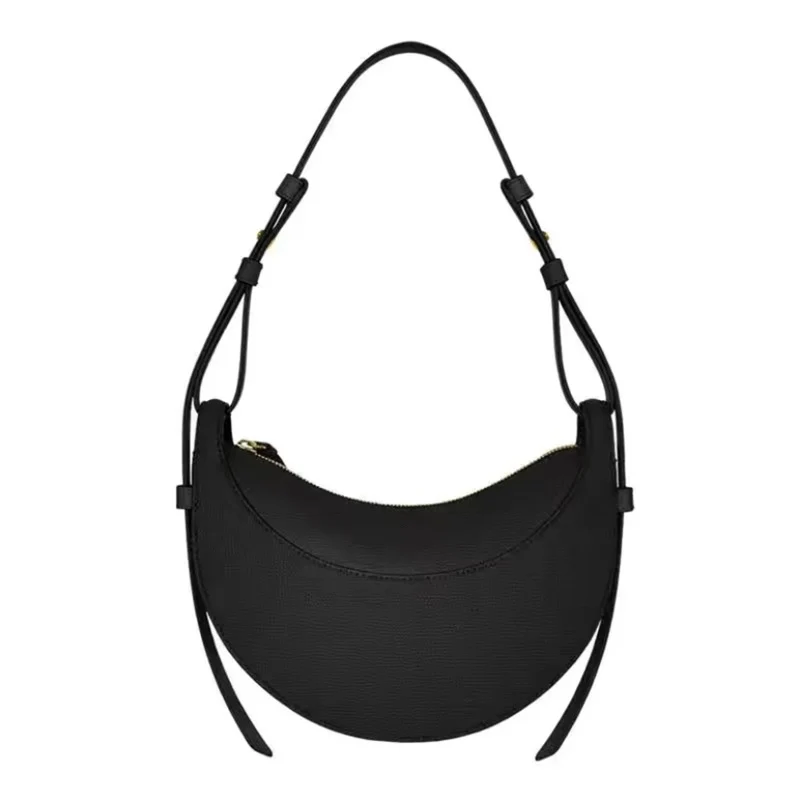 French fashion genuine leather women's shoulder bag, crescent bag, niche design zipper closure shoulder crossbody bag - Image 2