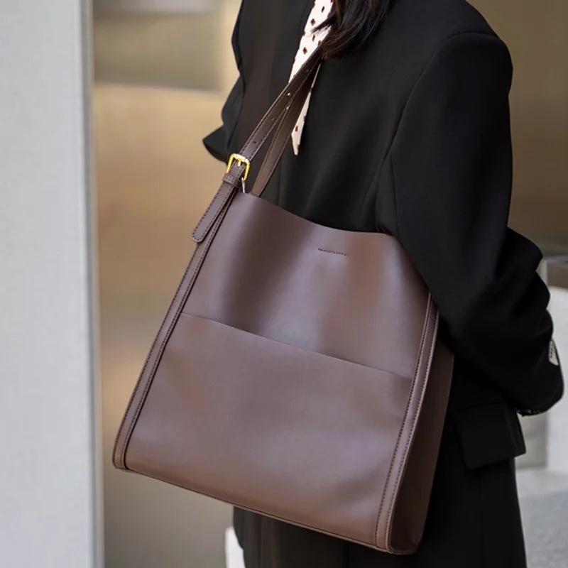 Ladies Soft Cowhide Tote Casual Bucket Handbags Girl Female Luxury Design Shoulder Bags Women‘s Natural Cow Real Leather Bag - Image 3