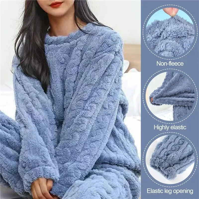 Soft Coral Velvet Jacquard Warm Pajama Set for Women Cozy Loungewear Outerwear for Winter Christmas Valentine's Day Gift - Image 5