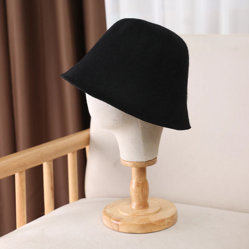 100%Pure Wool Women's Bucket Hat Korea Fashion Vintage Fisherman Panama Cap Autumn Winter Warm Soft Foldable Wollen Chapeau - Image 3