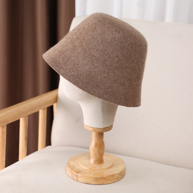 100%Pure Wool Women's Bucket Hat Korea Fashion Vintage Fisherman Panama Cap Autumn Winter Warm Soft Foldable Wollen Chapeau