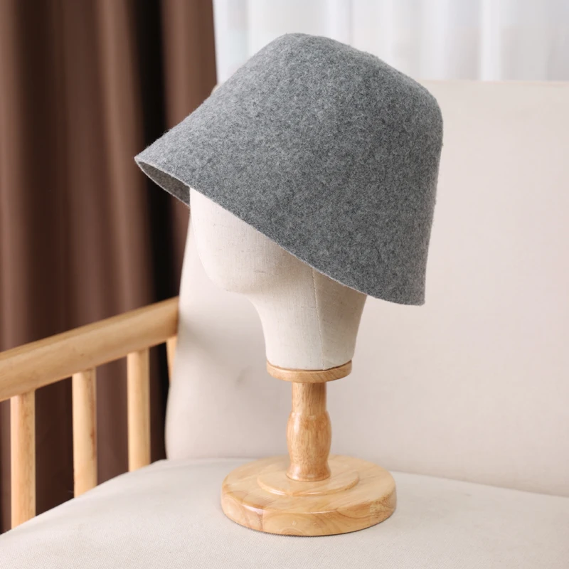 100%Pure Wool Women's Bucket Hat Korea Fashion Vintage Fisherman Panama Cap Autumn Winter Warm Soft Foldable Wollen Chapeau - Image 4