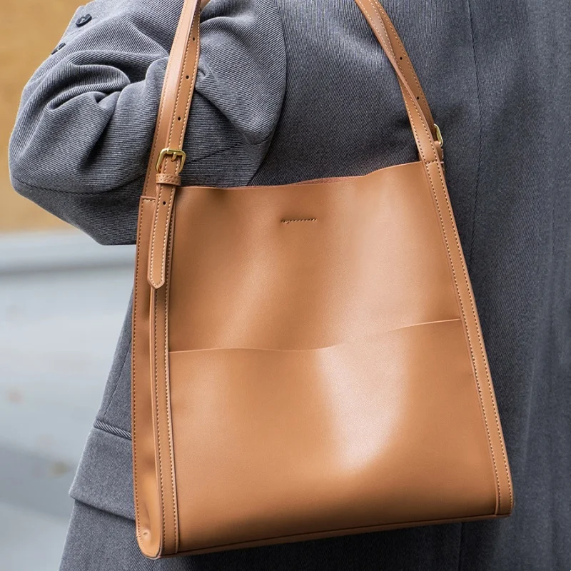 Ladies Soft Cowhide Tote Casual Bucket Handbags Girl Female Luxury Design Shoulder Bags Women‘s Natural Cow Real Leather Bag - Image 6