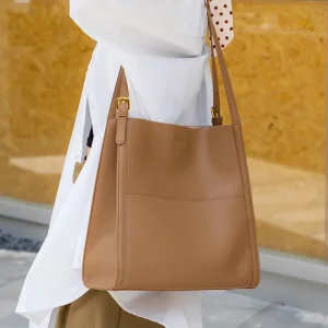 Ladies Soft Cowhide Tote Casual Bucket Handbags Girl Female Luxury Design Shoulder Bags Women‘s Natural Cow Real Leather Bag