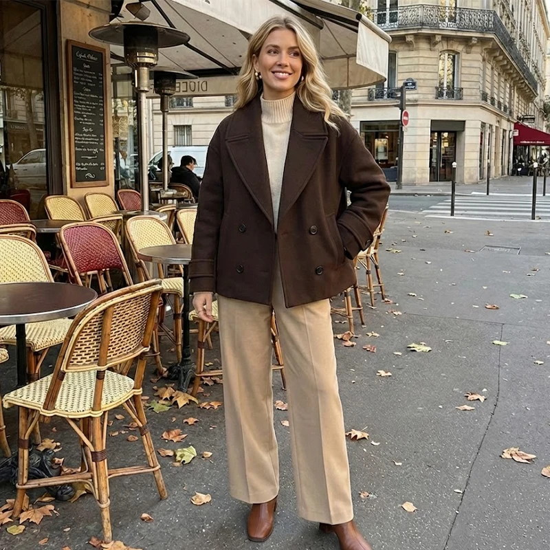 Willshela Women Fashion Solid Double Breasted Trench Jackets Vintage Lapel Neck Long Sleeves Female Chic Lady Outfits - Image 2