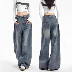 Manlyelegance High Waisted Wide Leg Jeans - Women's Loose Straight Floor-Length Denim Pants